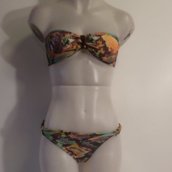 Womens Pilyq Multicolor Python Print 2 Pc Set Bandeau Bikini S * - Picture 4 of 8